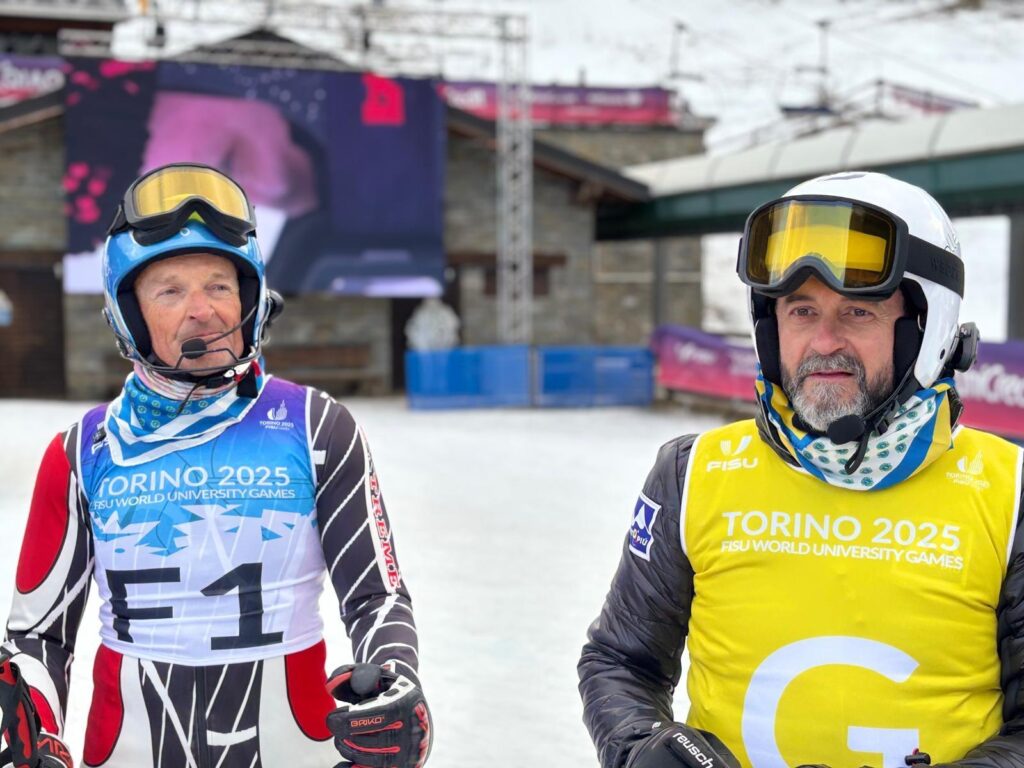 L'atleta Marco Croce e la sua guida Alessandro Battaglino alle Universiadi Invernali 2025 di Torino