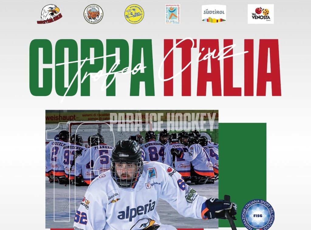 Para ice hockey: locandina della finale di Coppa Italia tra South Tyrol Eagles e Western Para ICe Hockey Team